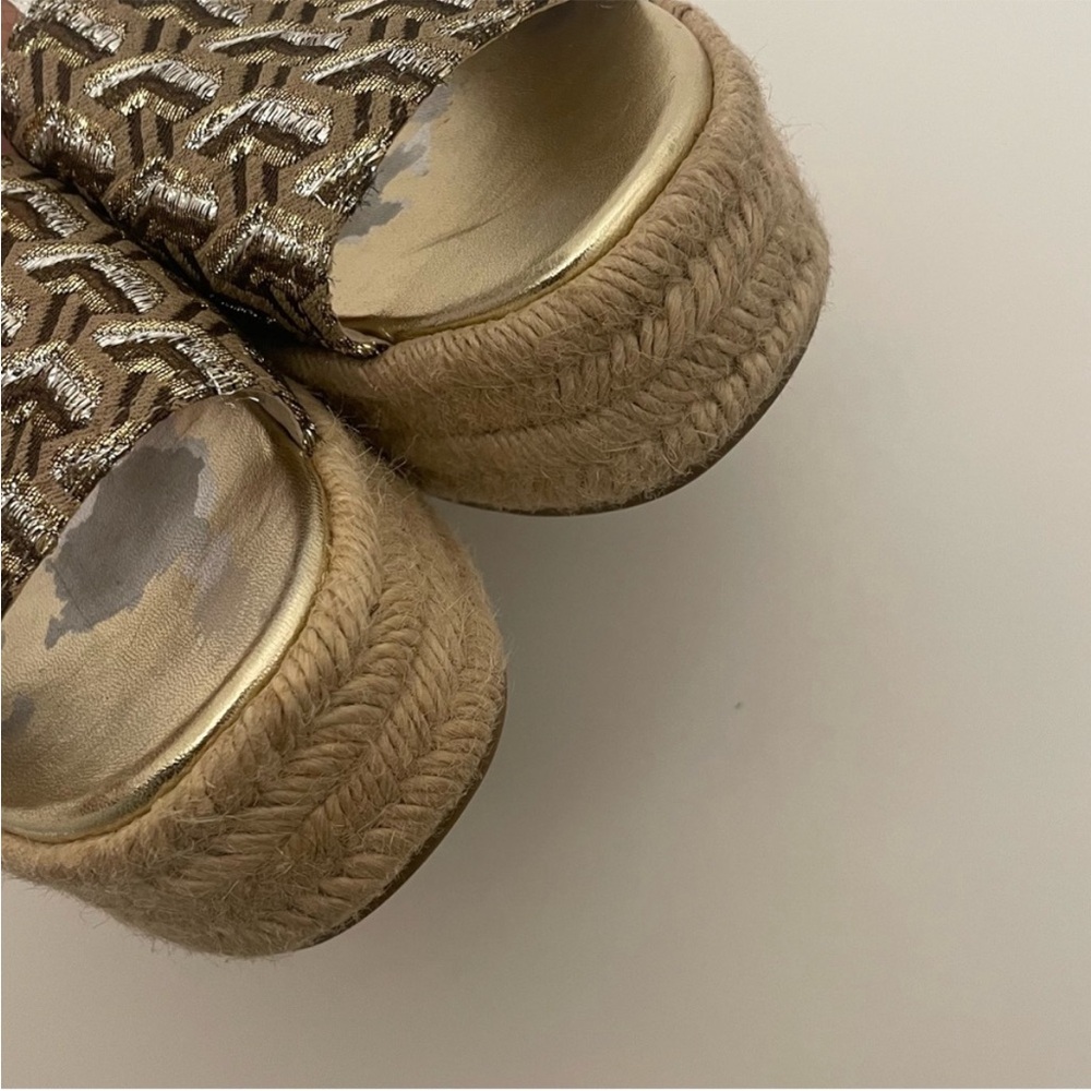 Prada Espadrille Platform Slide Sandals Metallic Womens Size 7.5 Designer - Picture 10 of 15